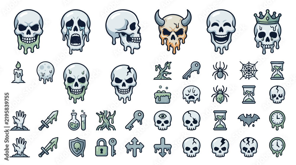 Obraz premium Halloween Icons and Symbols Vector Illustration Set.
