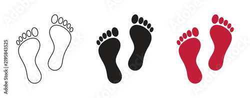 Human Footprints Vector Icon Set Featuring Outline Solid And Red Styles