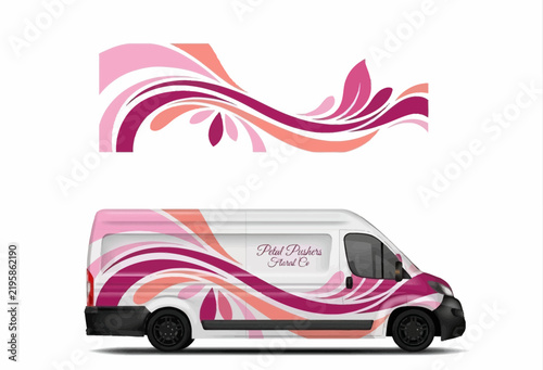 Pink Floral Florist Van Wrap Organic Swooshes Delivery Vehicle Graphic