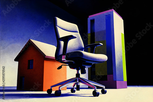 Quadro su tela One office chair pulled equally between a home-like block and a tower-like work