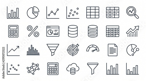 Obraz na płótnie Data analysis statistics and business analytics minimal thin line vector web icon set