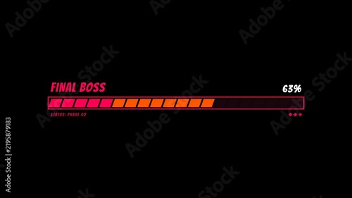 Boss health bar hud animation with percentage status for gaming battle interface overlay