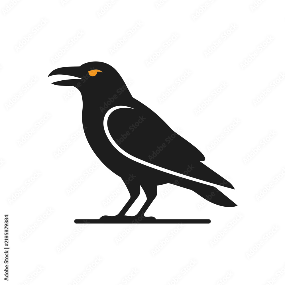 Obraz premium Black Raven Silhouette Icon with Orange Eyes