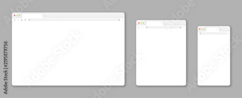Vector illustration of empty white web browser tabs with icons and search bar. Realistic mockup or template