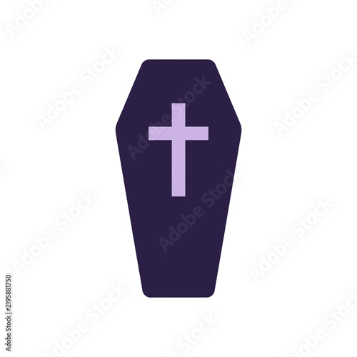 Dark coffin with cross symbol, isolated on white background