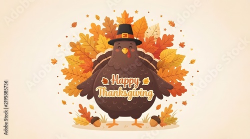 A festive thanksgiving turkey surrounded by vibrant autumn leaves celebrating the holiday season