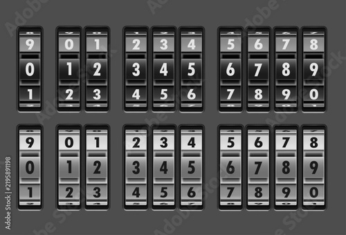 Vector silver and black combination locks with all numbers related to security, safety, protection. Realistic illustration isolated on white background