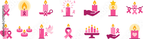 A collection of pink ribbon and candle vector illustrations symbolizing hope support and awareness for breast cancer awareness month initiatives