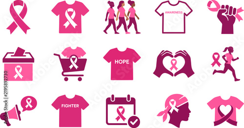A vibrant collection of vector illustrations promoting breast cancer awareness month emphasizing hope support and the fight against the disease