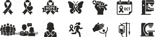 A collection of vector illustrations promoting breast cancer awareness month emphasizing hope support and early detection for all