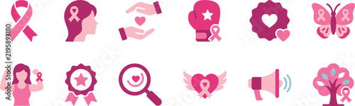 A collection of vector illustrations promoting breast cancer awareness month emphasizing hope support and early detection for all