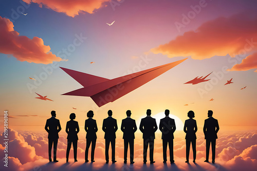 A silhouette image of aviation business people