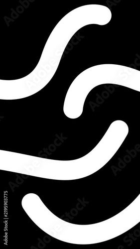 Animated white decorative wavy lines is drawn. Linear vertical background.  Looped video. Vector illustration isolated on black background.