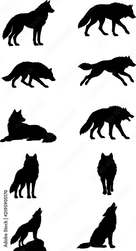 Obraz premium The silhouette of a wolf, wolf icon set