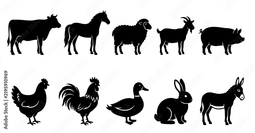 Fototapeta premium farm animal silhouette vector set