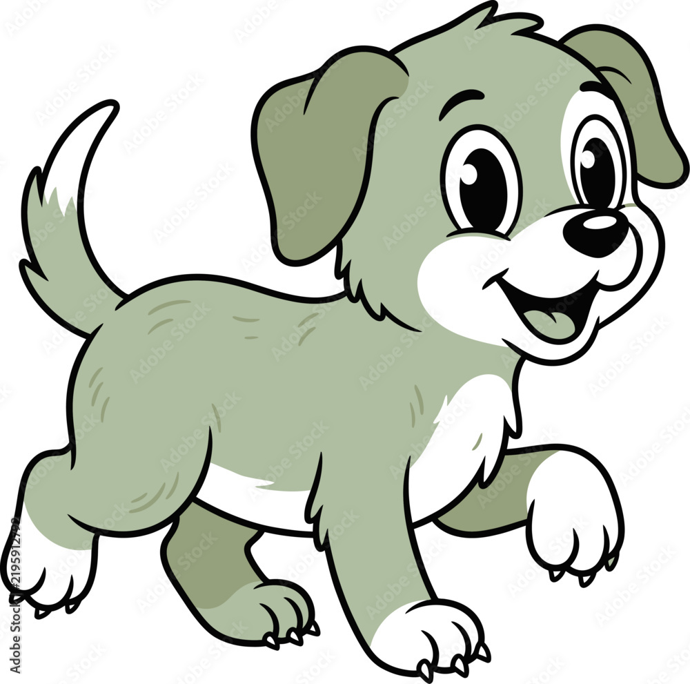 Fototapeta premium A green puppy with white markings is depicted in a colorful vector illustration style dog canine