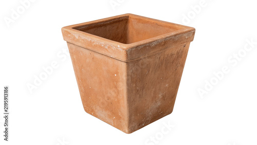 Bild auf Leinwand Square rustic orange terracotta clay flower pot planter isolated on transparent background