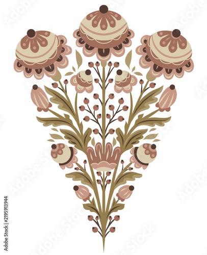 Vector illustration of tracery folk art flowers. Decorative ornate floral composition