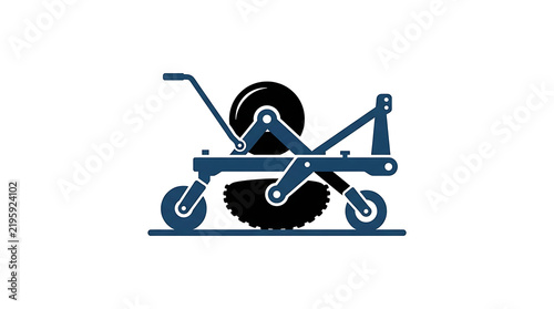 A blue and black icon of an agricultural plastic mulch roller on white background