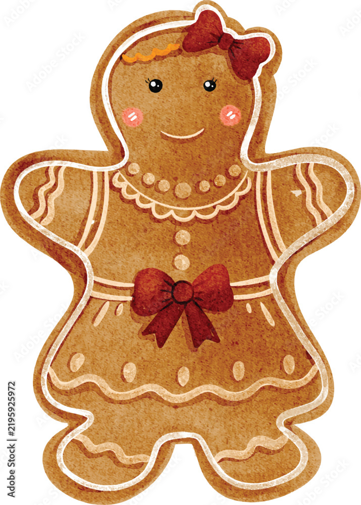 Obraz premium Watercolor Cute Gingerbread Girl Cookie Clip Art Illustration