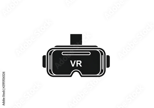 Black virtual reality headset icon on a plain white background for digital technology concepts