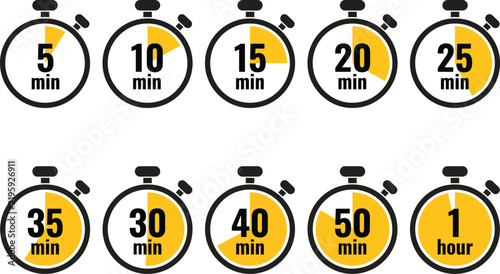 Quadro su tela Set of stopwatch icons with progressive time intervals marked in yellow segments