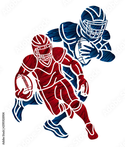 Silhouette American Football Sport Male Players Mix Action Graphic Vector