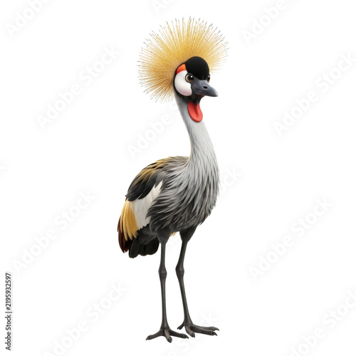 Crowned crane bird isolated on white background
