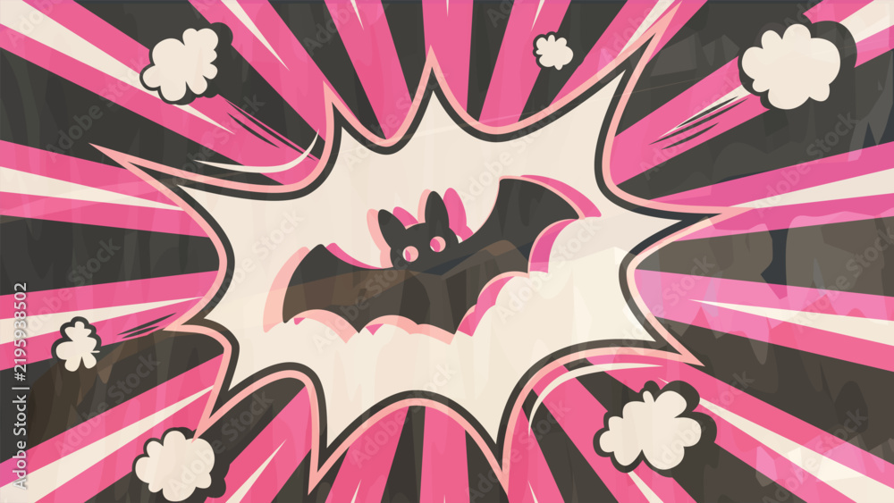 Fototapeta premium Comic book explosion with Halloween bat and retro background.