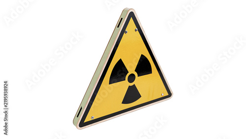 Foto Triangular yellow metal radioactive warning sign hazard symbol isolated on transparent background