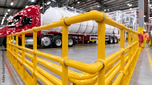 Safety Barrier in Industrial Setting for Chemical Storage and Overfill Prevention Measures, 3d rendering