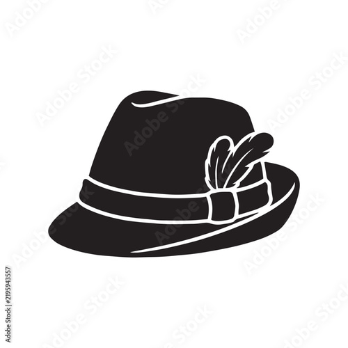 Traditional Bavarian Hat Vector Silhouette with Feathers