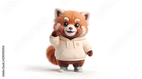 Adorable anthropomorphic red panda dressed in a comfortable hoodie, standing upright as a charming modern animal character.