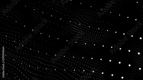Abstract White Particle Wave Grid on Black Background - Futuristic Digital Big Data Network Plexus