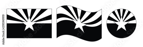 State of Arizona Flag Vector Icon Set in Black and White Monochrome Featuring Rectangular Wavy and Round Shapes