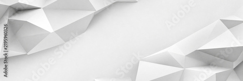 Minimalist white low poly background, abstract geometric 3d paper texture with sharp triangular facets, clean architectural backdrop for corporate presentations and modern web design.