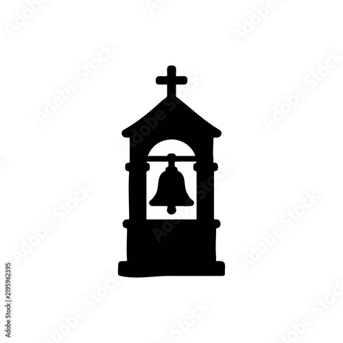 Bell Tower silhouette icon vector illustration on white background.