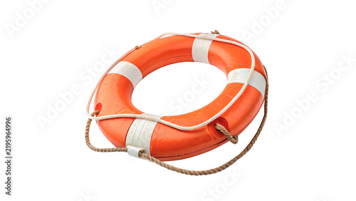 Cuadro en lienzo Orange and white plastic marine lifebuoy lifesaver isolated on transparent background