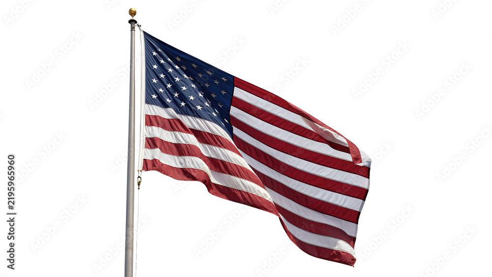 Obraz premium National flag of United States USA flagpole emblem isolated on transparent background.