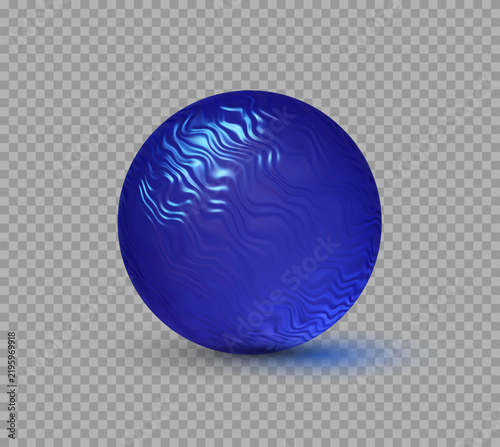 Fotografía Deep blue 3D sphere with rippled, wavy surface texture and glowing cyan highlights