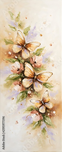 Delicate watercolor floral pattern with butterflies and flowers