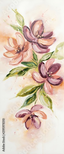 Watercolor floral vertical pattern with pink and purple flowers