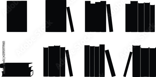 Book silhouette vector set, library design, reading concept, stacked books, education, literature, study, black shape art, academic illustration