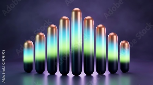 Abstract 3d bar chart with gradient colors on dark background