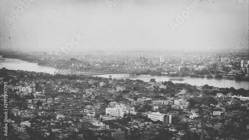 Canvas Print Vintage black and white photograph of Kolkata, West Bengal showing the historic character of the city with an archival monochrome atmosphere