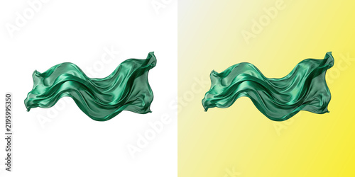 Fotografie Green silk fabric wave flowing in the gentle wind motion