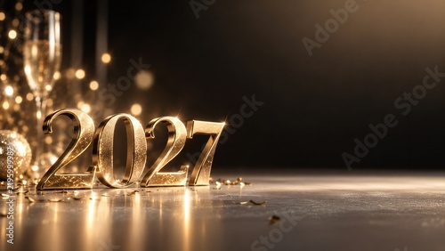 Luxury Gold 2027 New Year Celebration Background with Elegant Typography