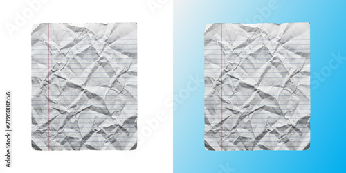 Fotografie Crumpled lined paper sheet texture with horizontal blue lines