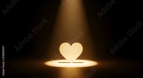 Glowing Heart Symbol Under Spotlight on Dark Background, Love and Compassion Concept for Charity, Humanity, Kindness, Emotional Stories, Spiritual Messages, and Inspirational Design