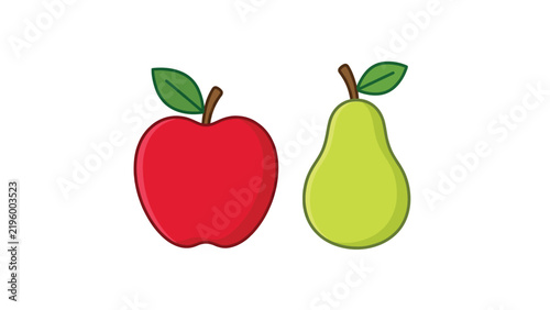 Red apple and green pear vector illustration featuring vibrant colors with clean outline design art style